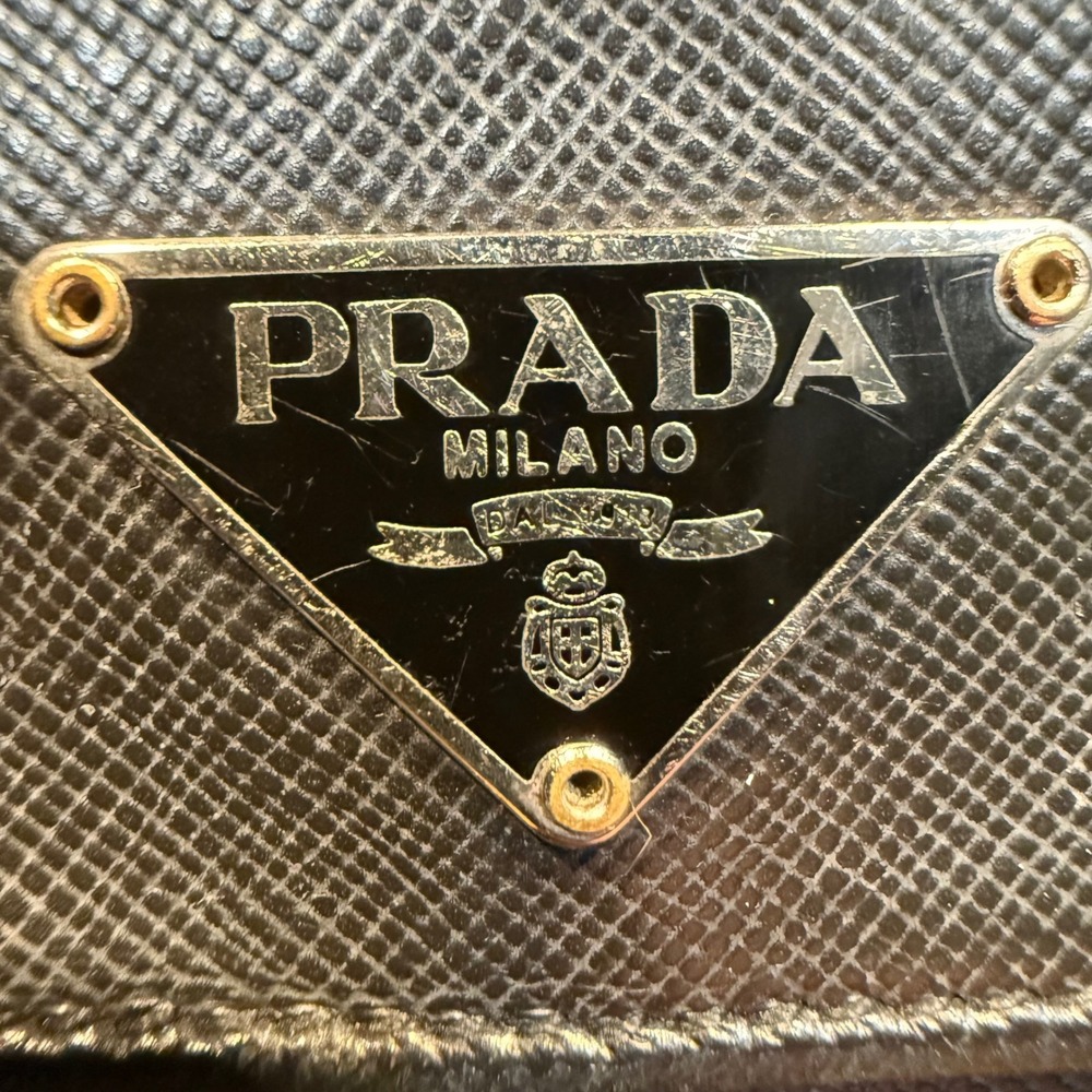 Prada Vintage Black Saffiano Leather Tri-Fold Wallet Triangle Logo Project Piece - Picture 15 of 16
